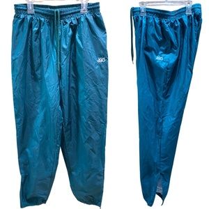 Men’s green colored track pants, size M, brand name ASICS, gently used.